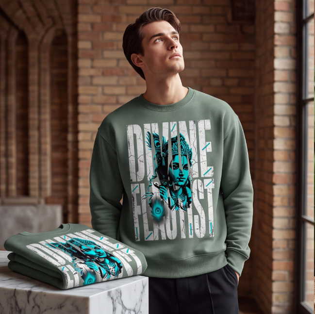 Unisex Divine Flautist Graphic Sweatshirt Green image