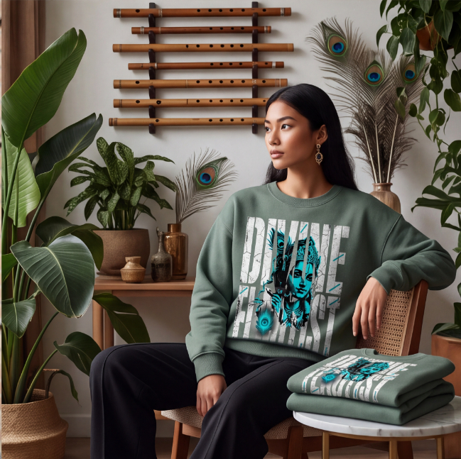 Unisex Divine Flautist Graphic Sweatshirt Green image