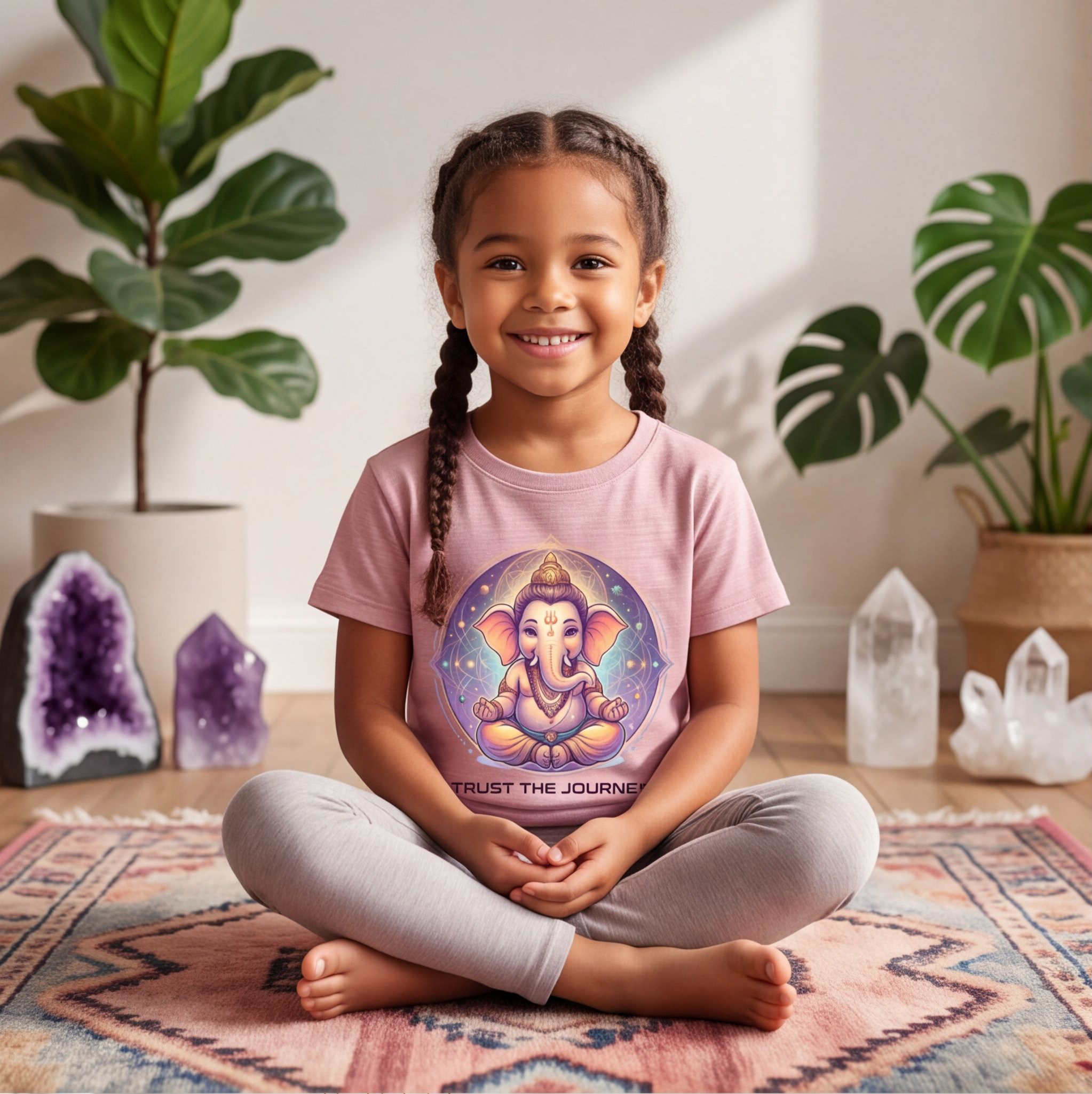 Pink Cotton T-Shirt with Lord Ganesha Print image