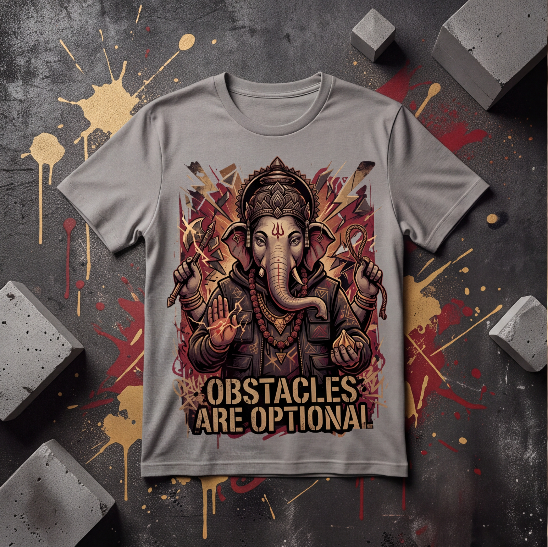 Grey T-Shirt With Lord Ganesha Graphic Print image