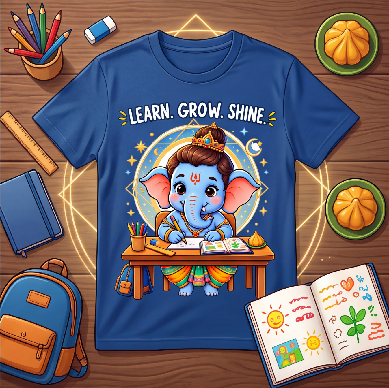 Kids Blue T-Shirt With Cute Lord Ganesha Design