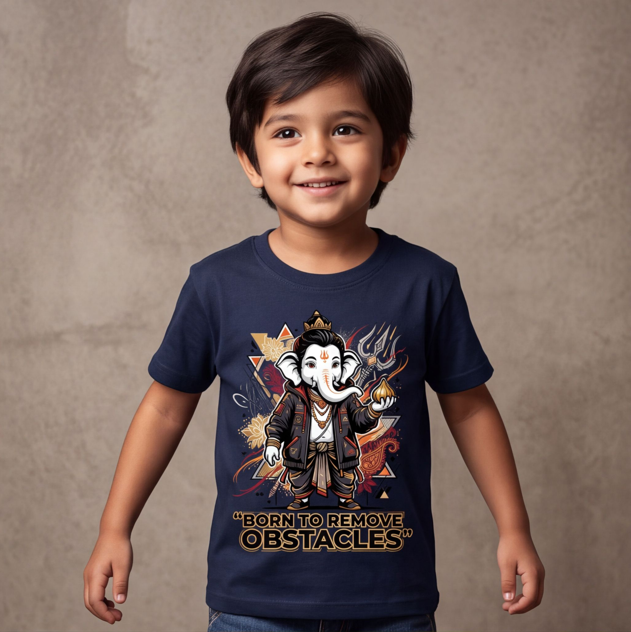 Navy Blue Lord Ganesha Graphic Cotton T-Shirt image