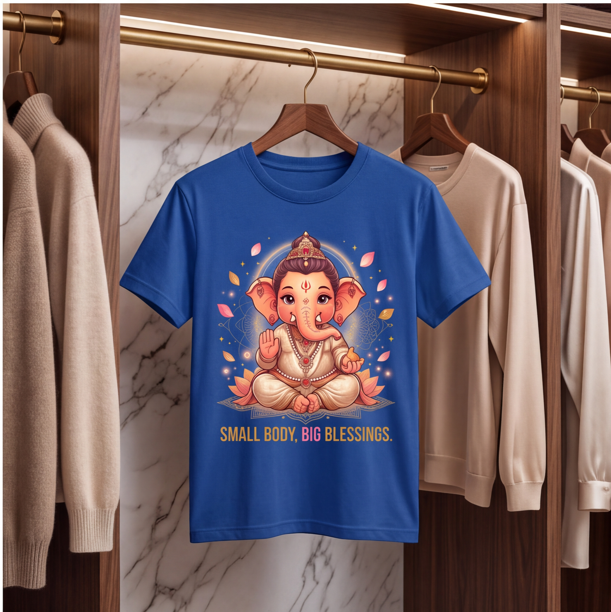 Blue Kids T-Shirt With Cute Lord Ganesha Print image