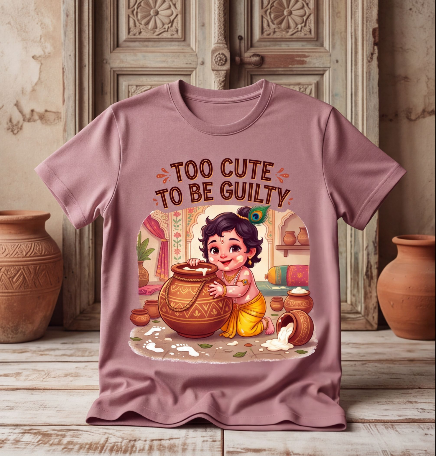 Kids T-Shirt With Cute Krishna Design image