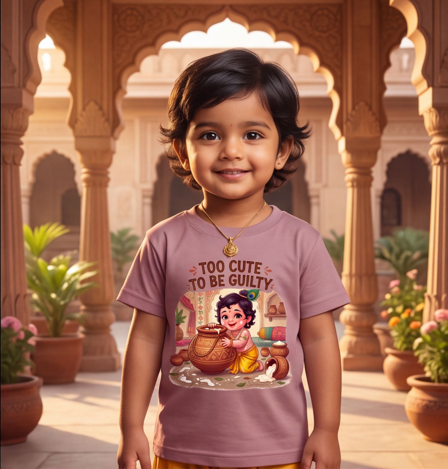 Kids T-Shirt With Cute Krishna Design image