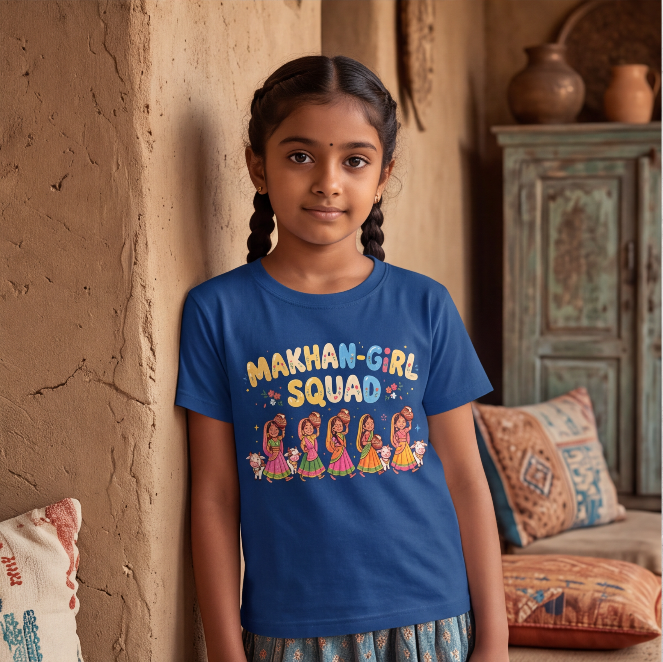 Makhan Girl Squad Blue Cotton T-Shirt image