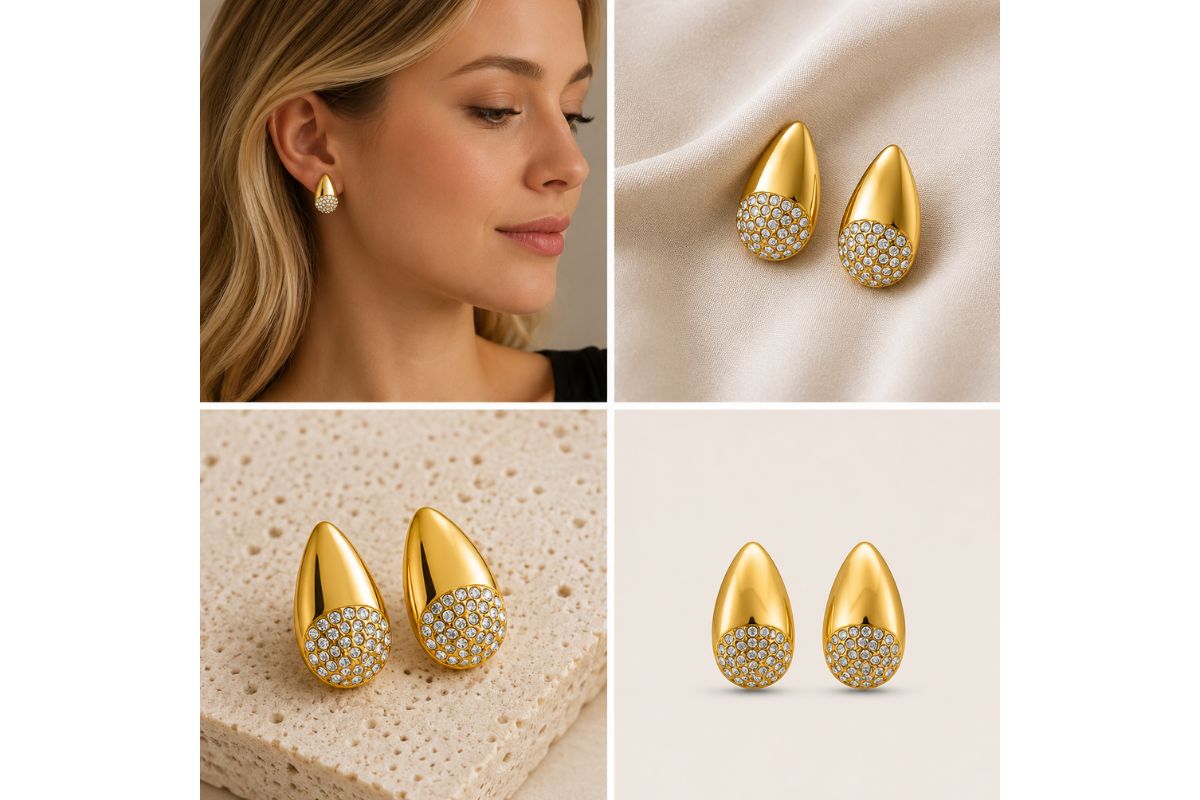 Studded Pave Tear Studs Earrings image