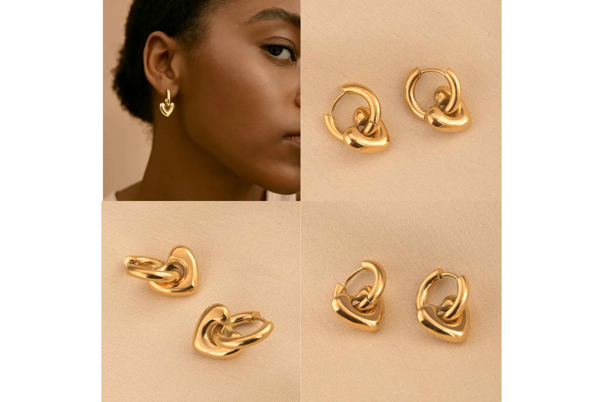 Gold Heart Hoop Earrings image