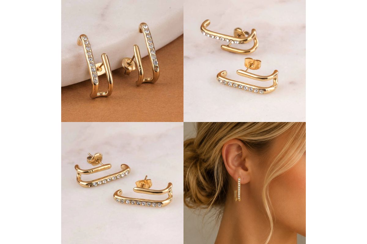 Golden Arc Sparkle Earrings image