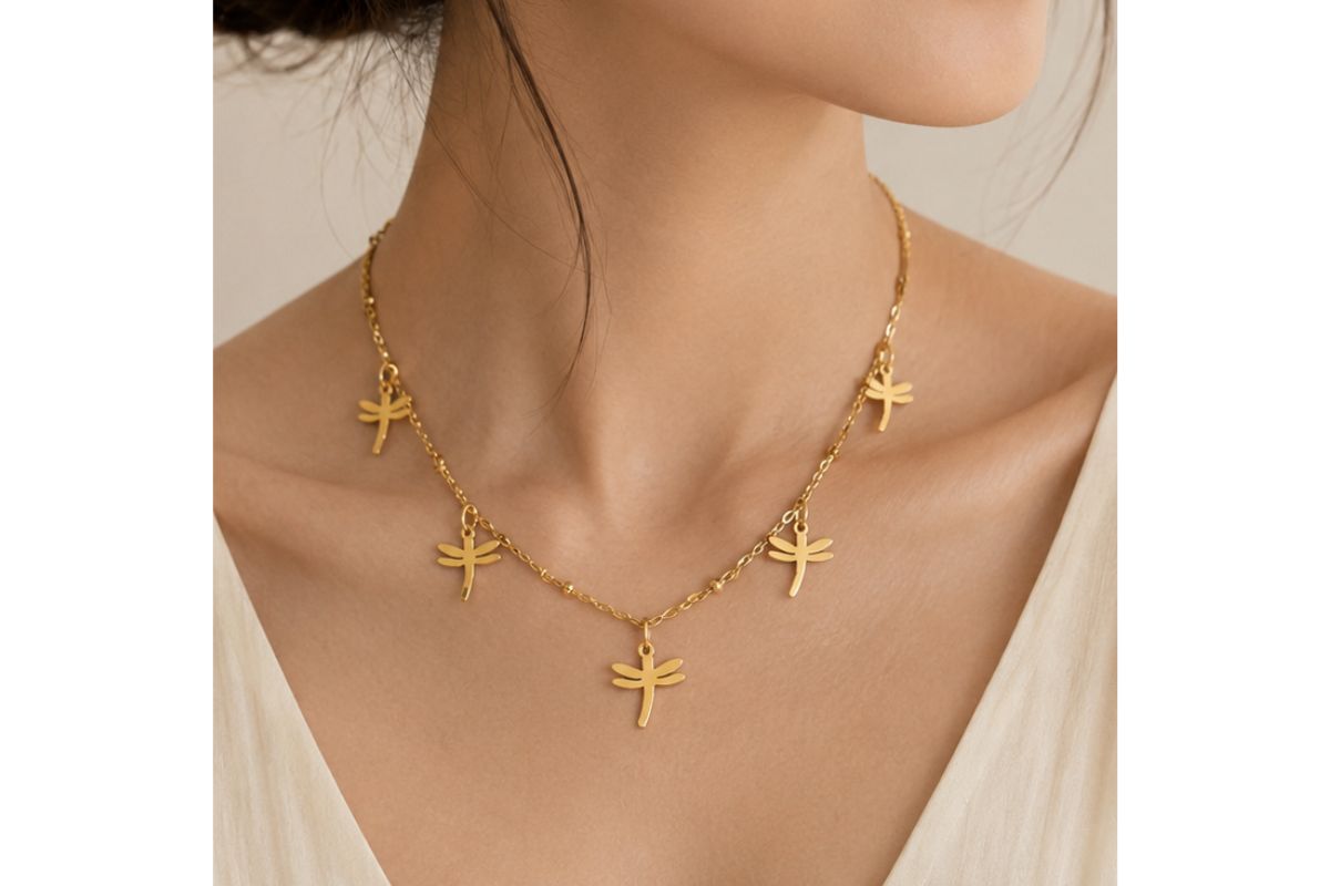 Golden Dragonfly Dance Necklace image