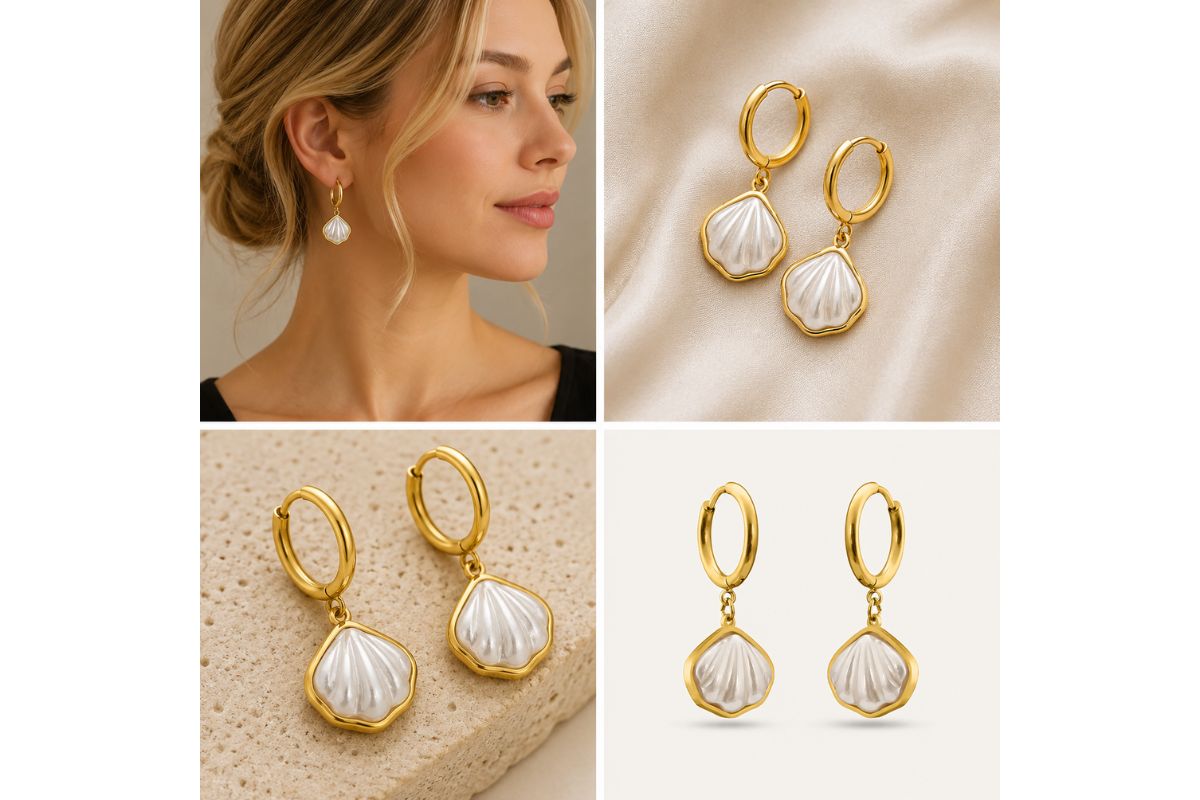 Golden Shell Dangle Earrings image