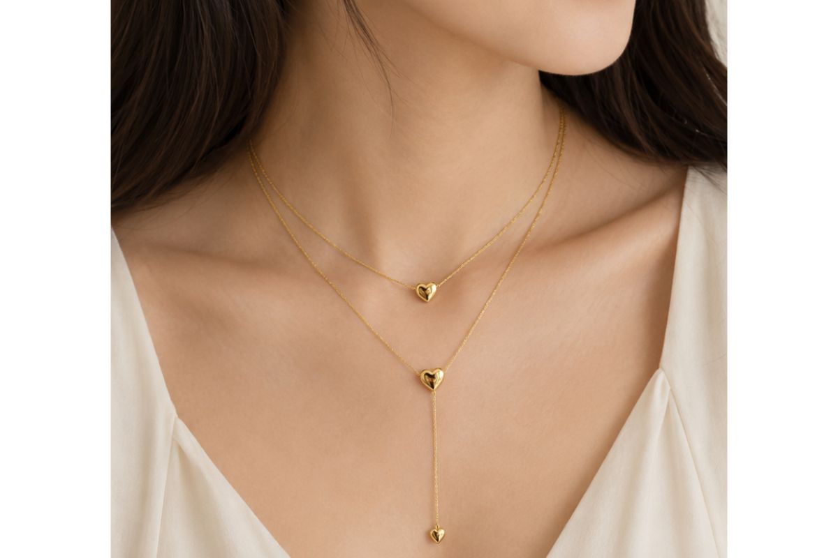 Double Layered Golden Heart Necklace image