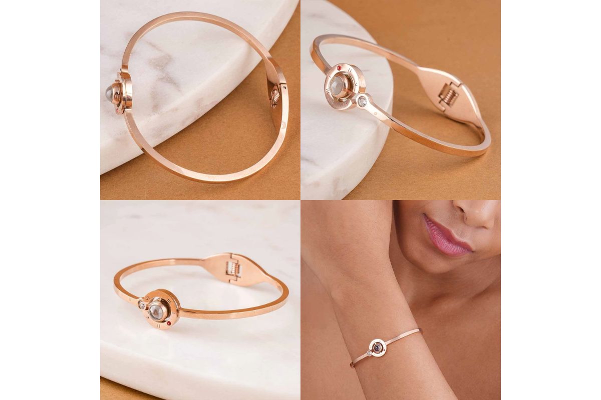 Golden Circular Accent Bangle Bracelet image
