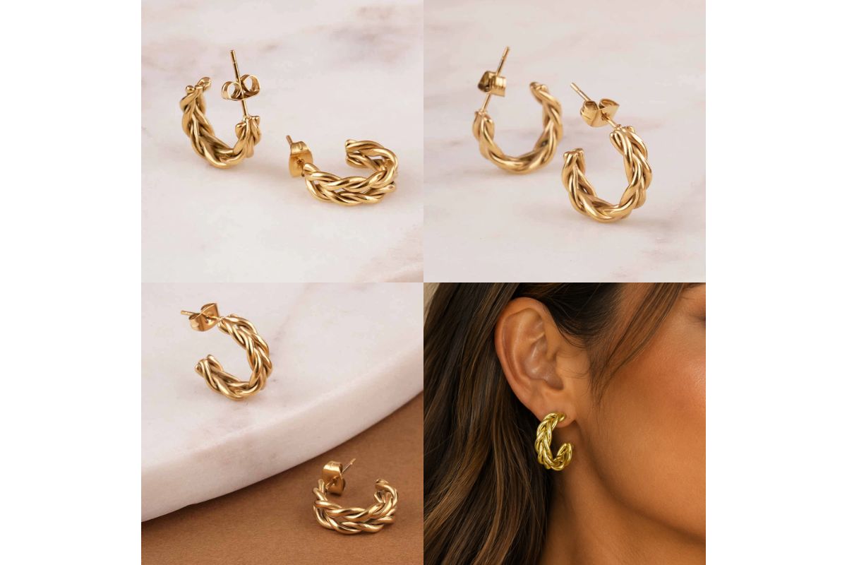 Golden Braid Hoops Earrings image