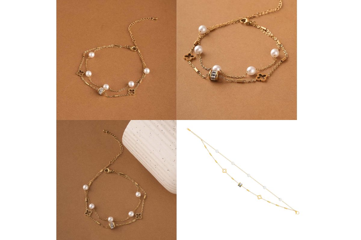 Layered Pearl and Charm Anklet image
