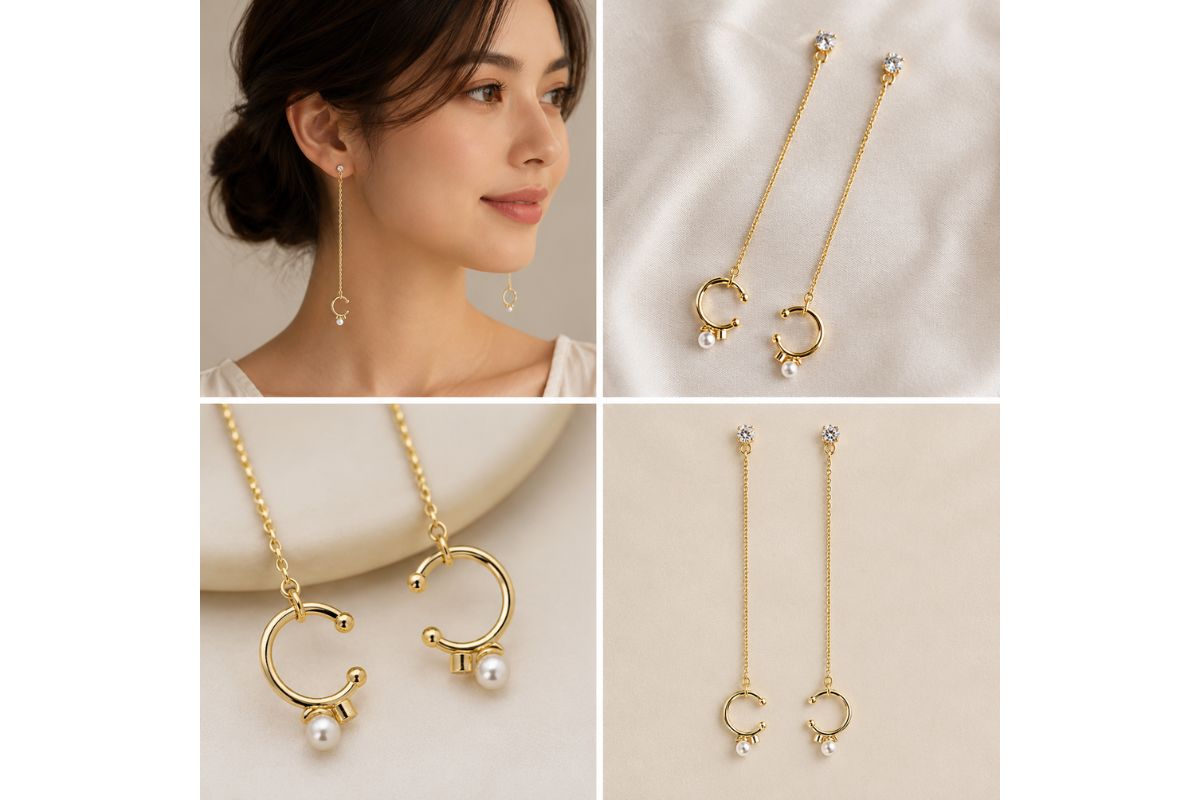 Diamond Stud & Cuff Chain Earrings image
