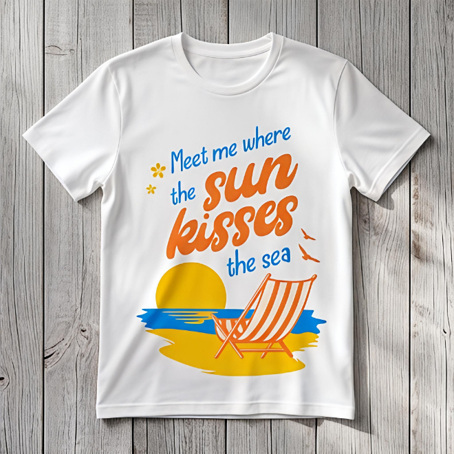 Meet where sun kisses the sea | Women Heavy Cotton Graphic T-Shirt image