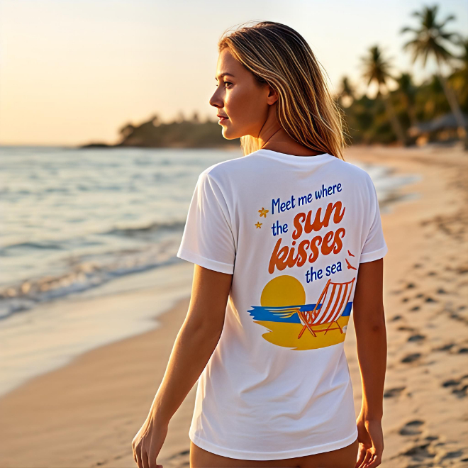 Meet where sun kisses the sea | Women Heavy Cotton Graphic T-Shirt image