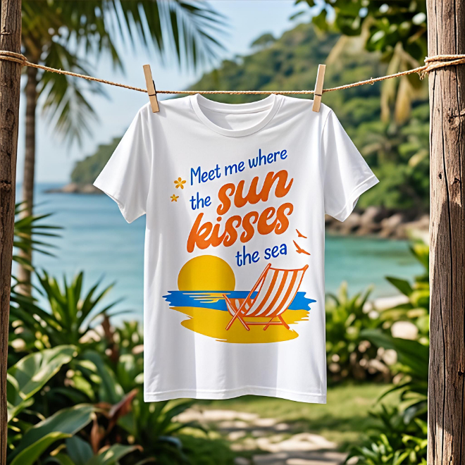 Meet where sun kisses the sea | Women Heavy Cotton Graphic T-Shirt image
