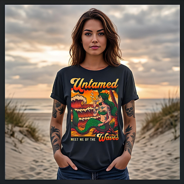 Meet by the waves | Women Heavy Cotton Graphic T-Shirt image