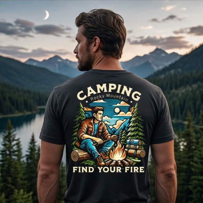 Unisex Black Camping Fire T-Shirt image