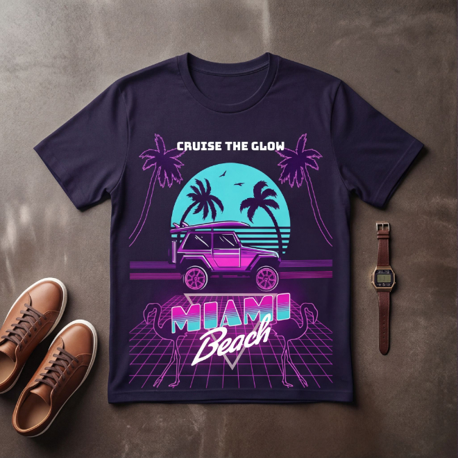 Cruise the Glow-Miami | Unisex Heavy Cotton Graphic T-Shirt image