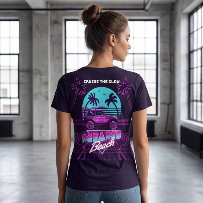 Cruise the Glow-Miami | Unisex Heavy Cotton Graphic T-Shirt image