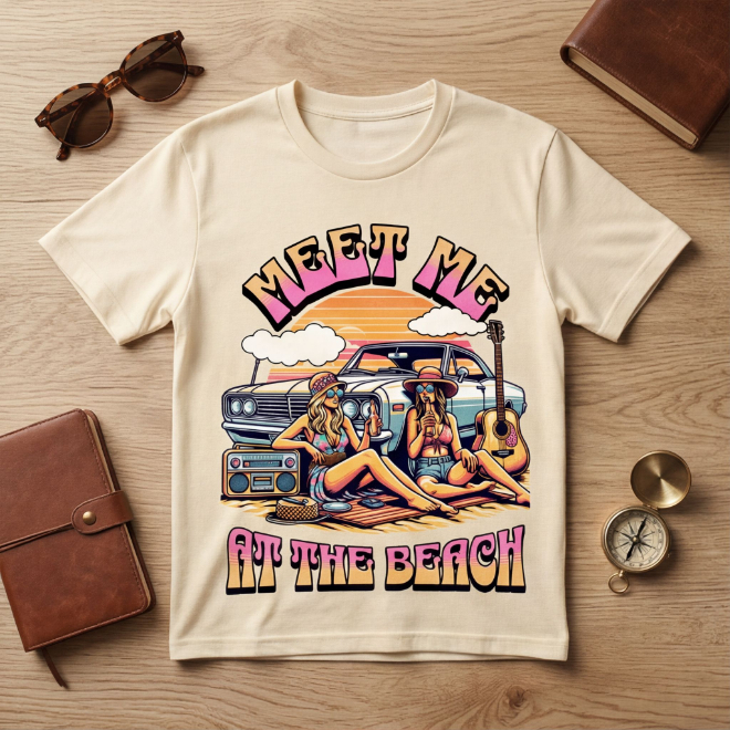 Meet me at the Beach | Women Heavy Cotton Graphic T-Shirt image