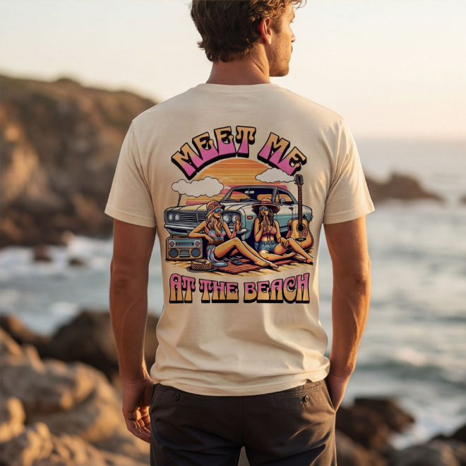 Meet me at the Beach | Women Heavy Cotton Graphic T-Shirt image
