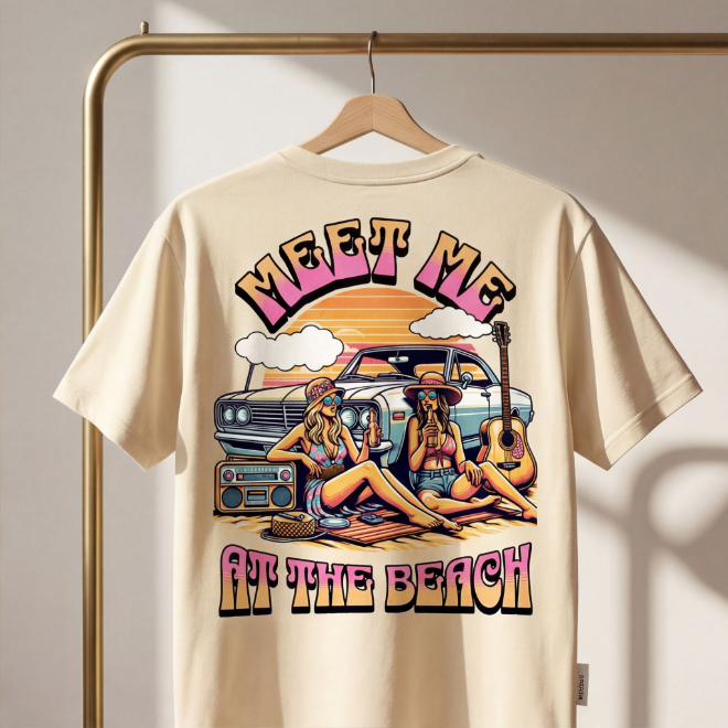 Meet me at the Beach | Women Heavy Cotton Graphic T-Shirt image