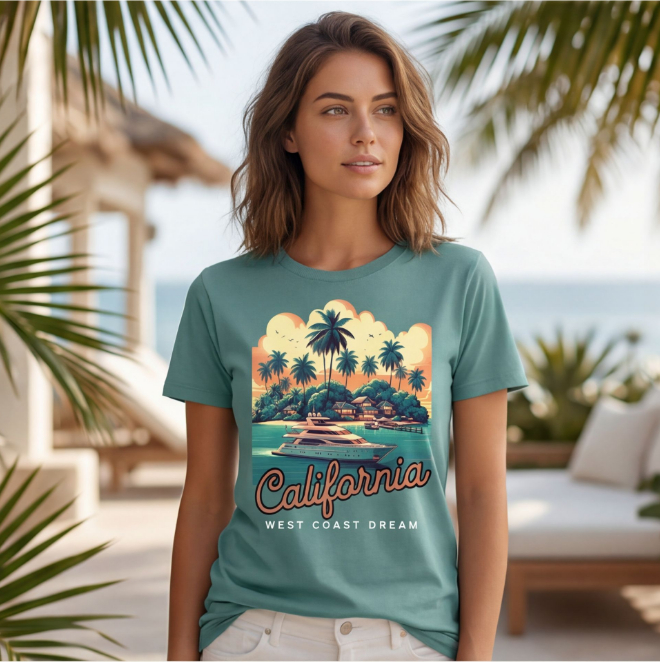 West Coast Dream-California | Unisex Heavy Cotton Graphic T-Shirt image