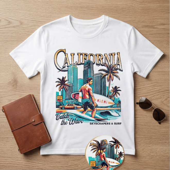 Catch the Wave-California | Unisex Heavy Cotton Graphic T-Shirt image