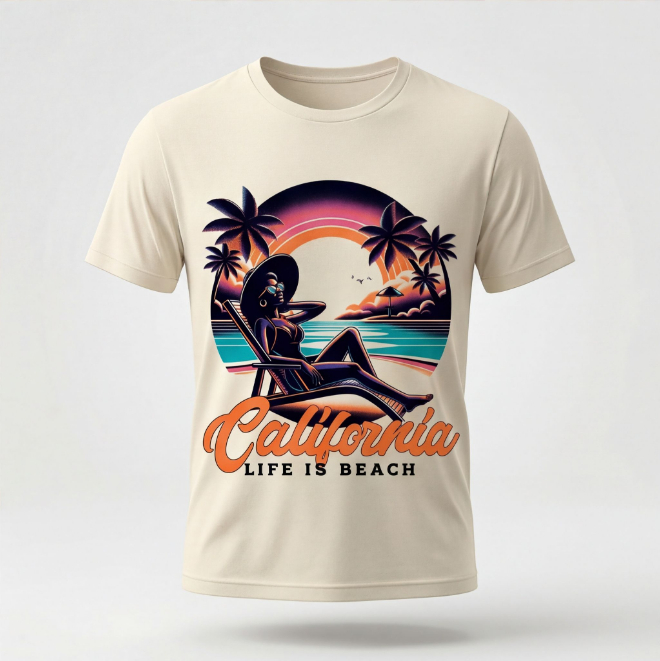 Life is Beach-California | Unisex Heavy Cotton Graphic T-Shirt image