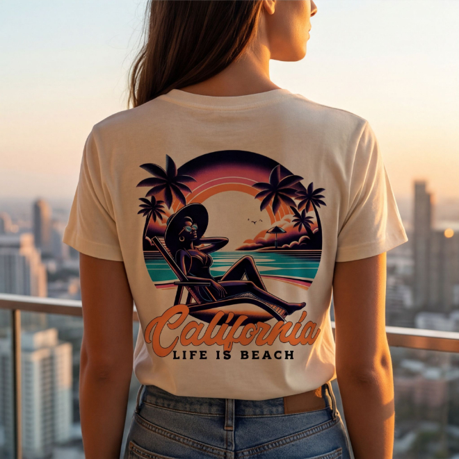 Life is Beach-California | Unisex Heavy Cotton Graphic T-Shirt image
