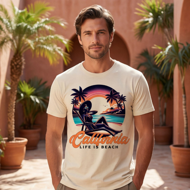 Life is Beach-California | Unisex Heavy Cotton Graphic T-Shirt image
