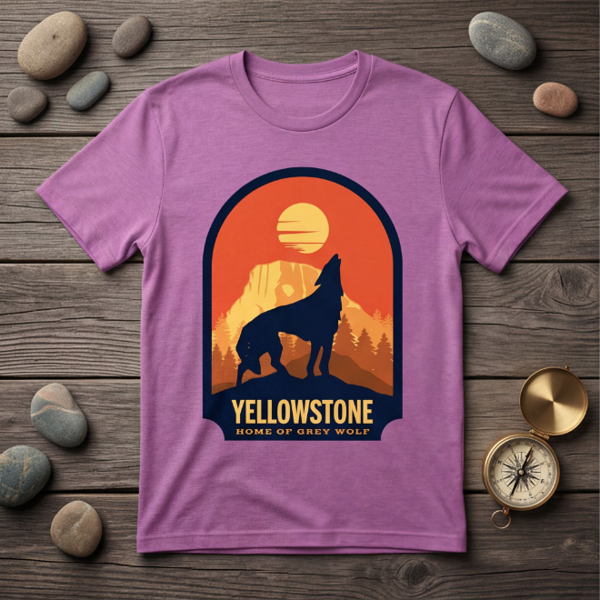 Grey Wolf-Yellowstone | Unisex Heavy Cotton Graphic T-Shirt image