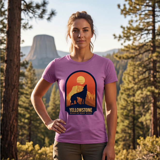 Grey Wolf-Yellowstone | Unisex Heavy Cotton Graphic T-Shirt image