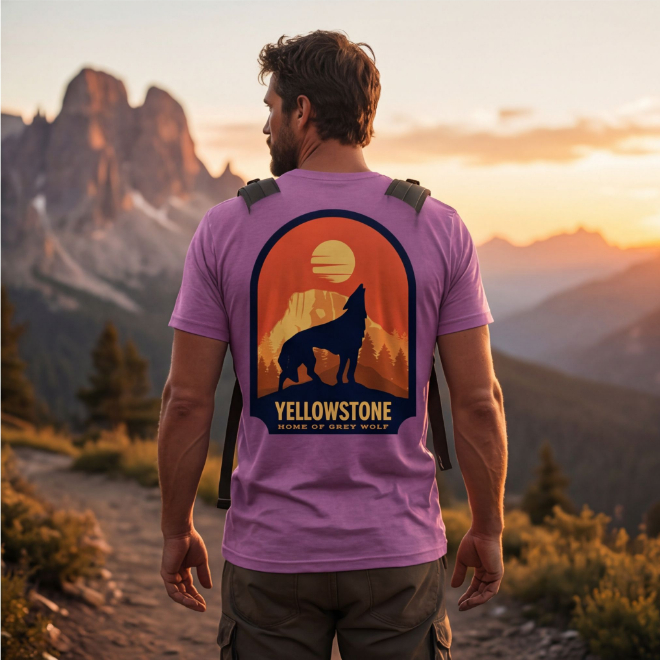 Grey Wolf-Yellowstone | Unisex Heavy Cotton Graphic T-Shirt image
