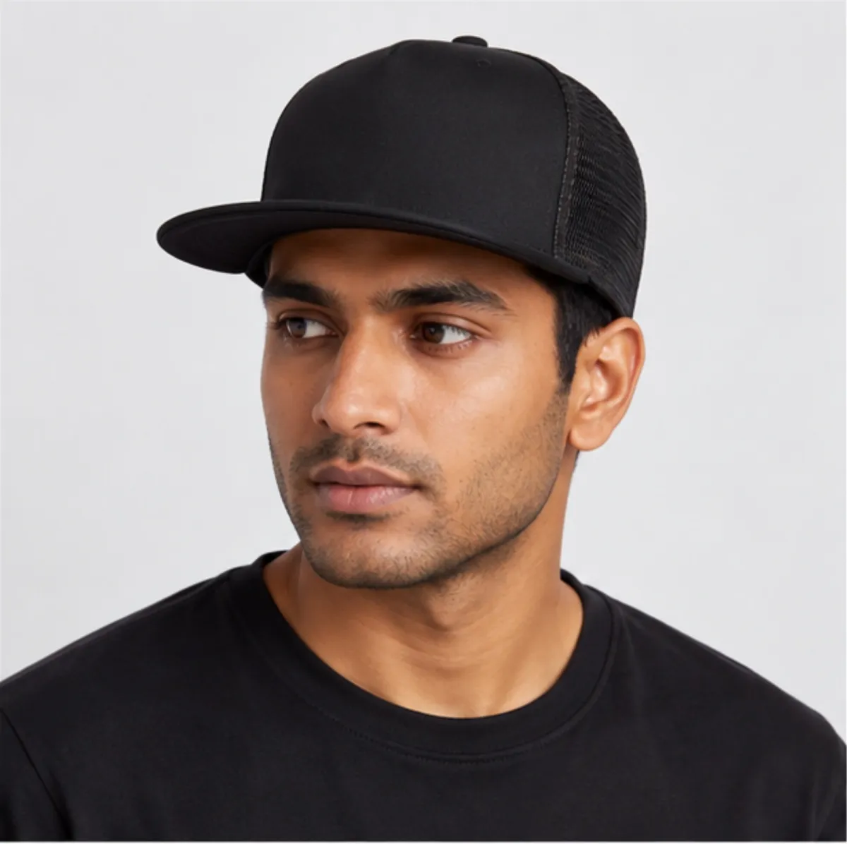 Black Snapback Cap With Mesh Back image