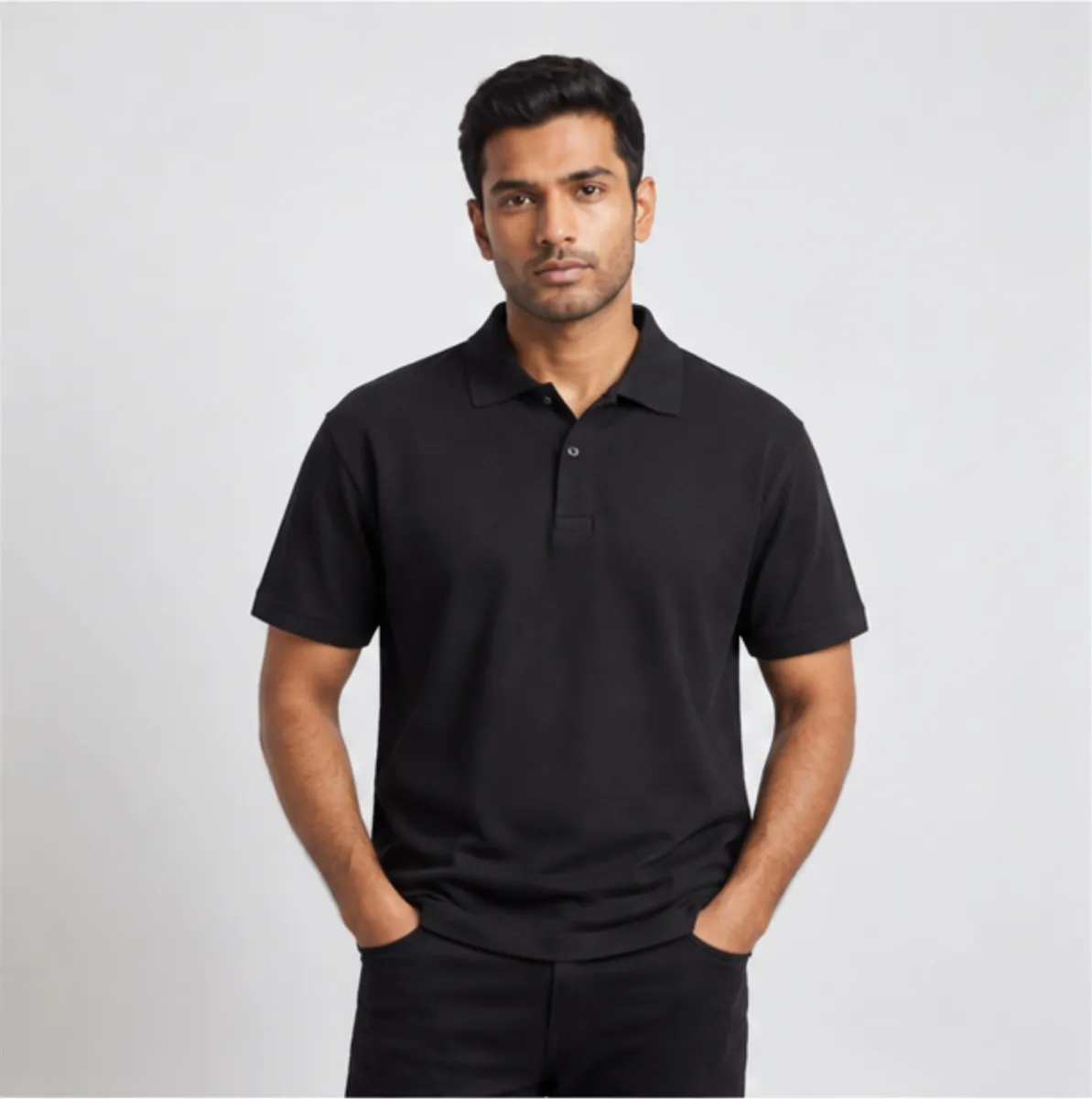 Black Cotton Polo Shirt for Men image