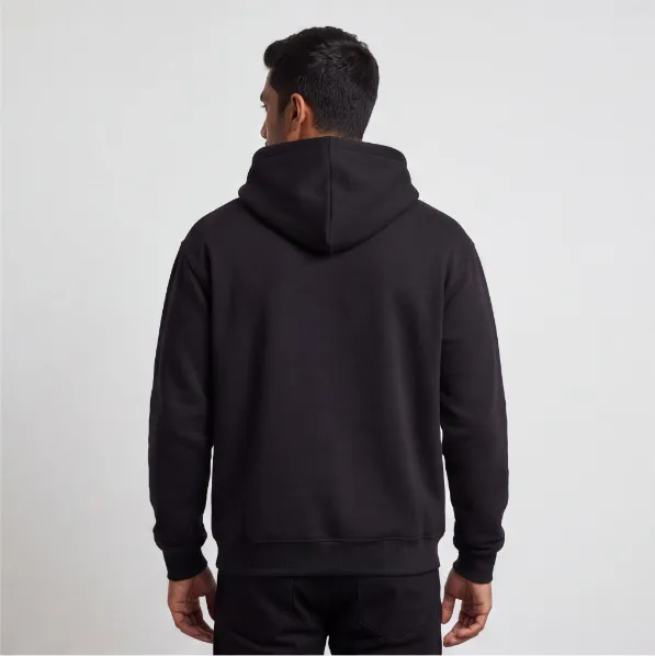 Black Cotton Blend Hoodie Sweatshirt image