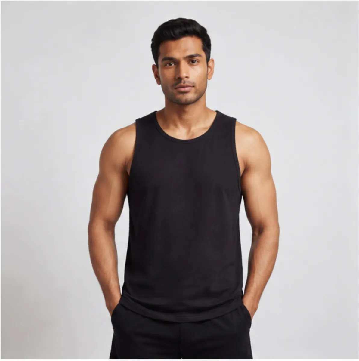 Black Cotton Sleeveless Tank Top image