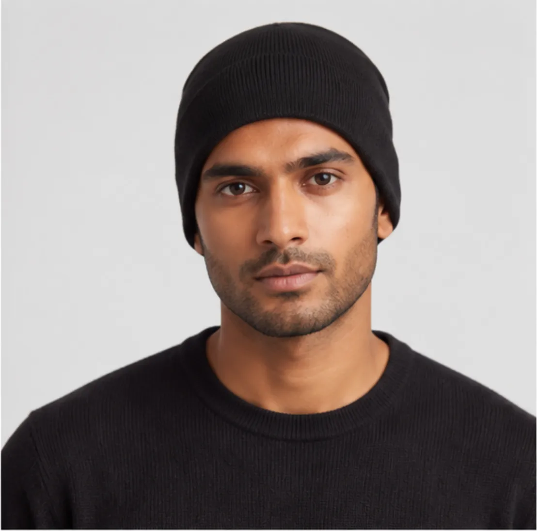 Black Winter Knit Beanie Hat image