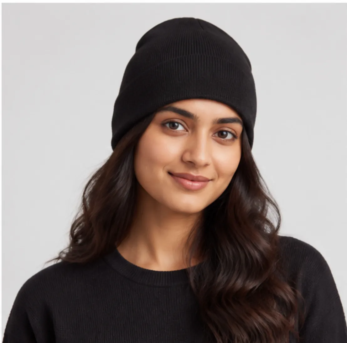 Black Winter Knit Beanie Hat image