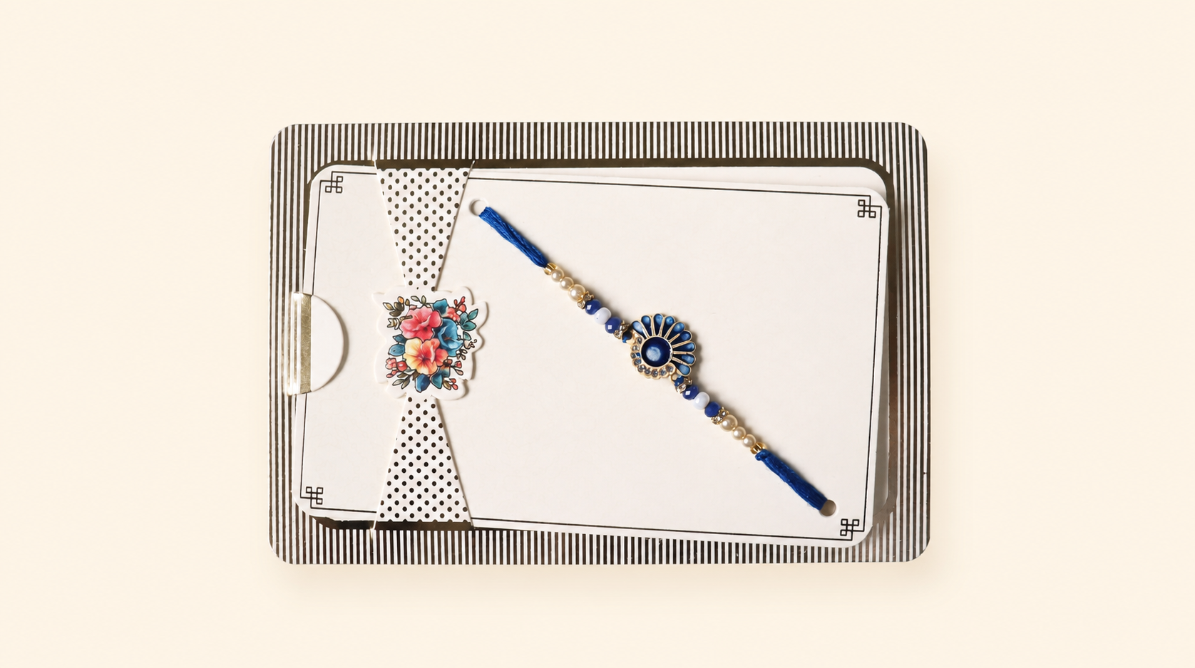 Peacock Feather Rakhi With Blue Thread