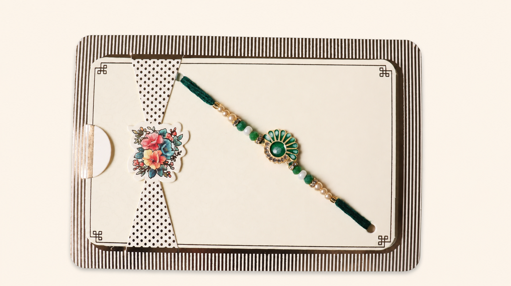 Peacock Feather Rakhi With Green Thread