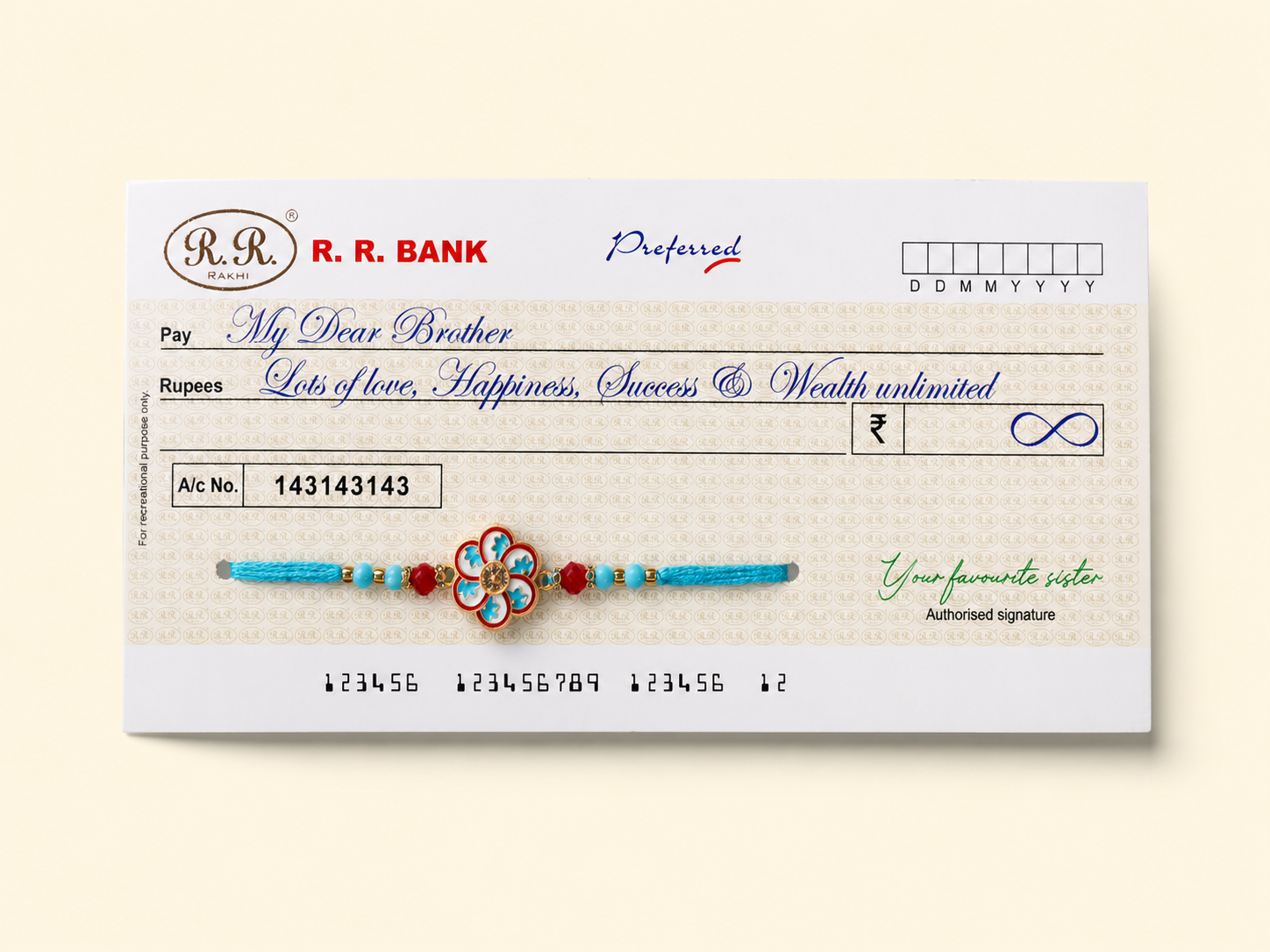 Cheque Themed Floral Rakhi with Blue Thread