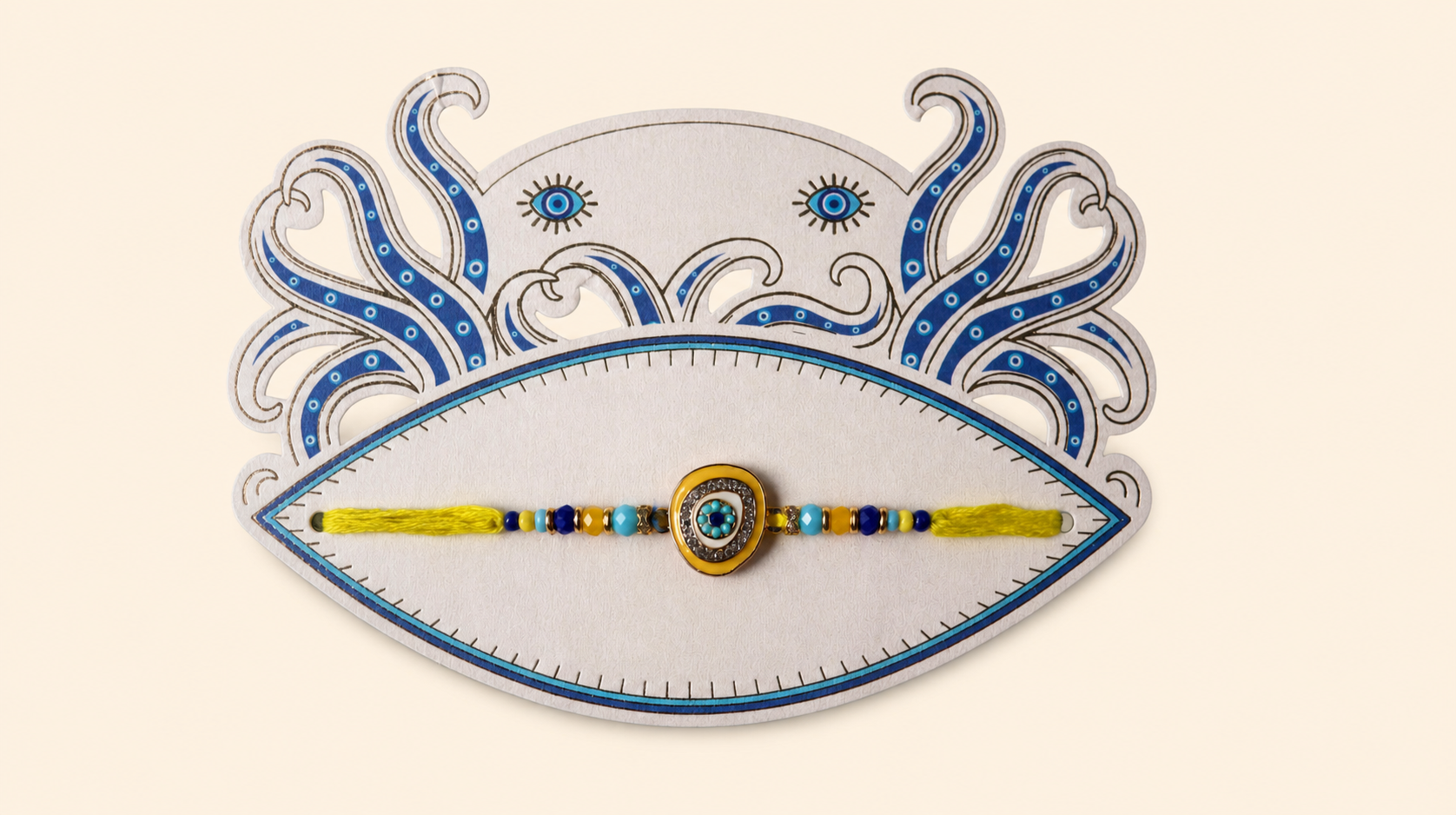 Evil Eye Rakhi With Yellow Thread