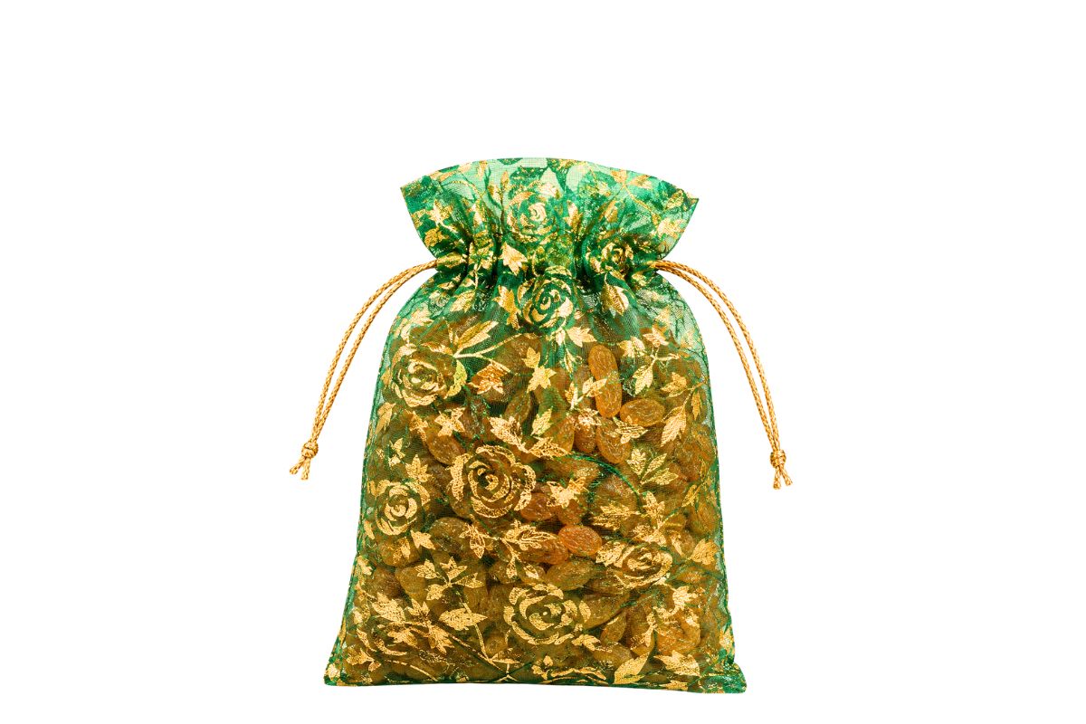 Green Gold Gift Bag With Raisins