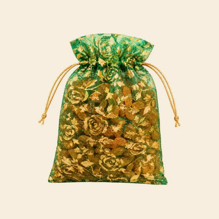 Green Gold Gift Bag With Raisins
